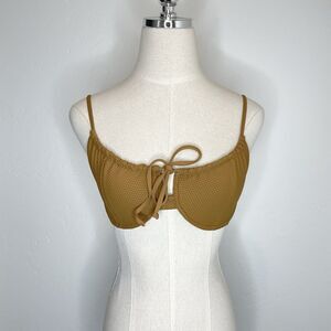 Stone Fox Swim Bikini Swimsuit Top Womens Small Underwire Brown Textured Tie